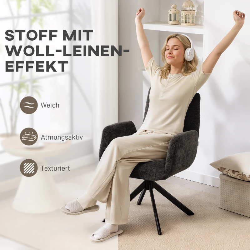 HOMCOM Fotel tapicerowany, fotel akcentowy, nowoczesny design, obrotowy, do 120 kg, czarny