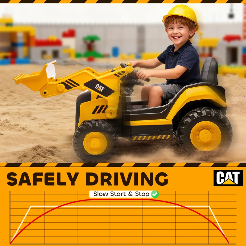 AIYAPLAY Excavadora Eléctrica para Niños 3-6 Años Marca Oficial Caterpillar 12V con Control Remoto, Amarillo