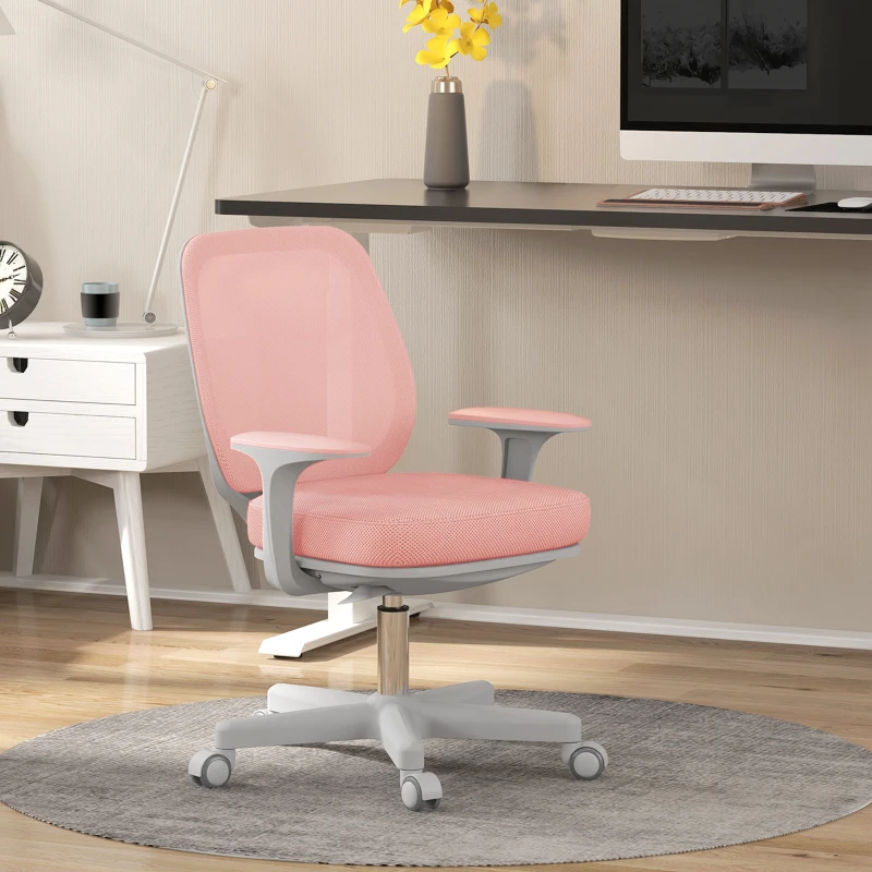 Vinsetto Fauteuil de bureau, chaise de bureau ergonomique en maille, hauteur réglable, 55x48x82,5-94,5cm, rose