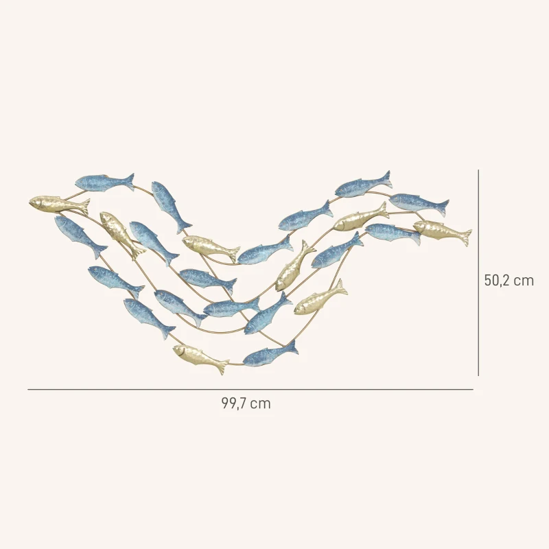 HOMCOM arte mural de metal, diseño de peces, resistente al óxido, estilo moderno, elegante, Azul claro