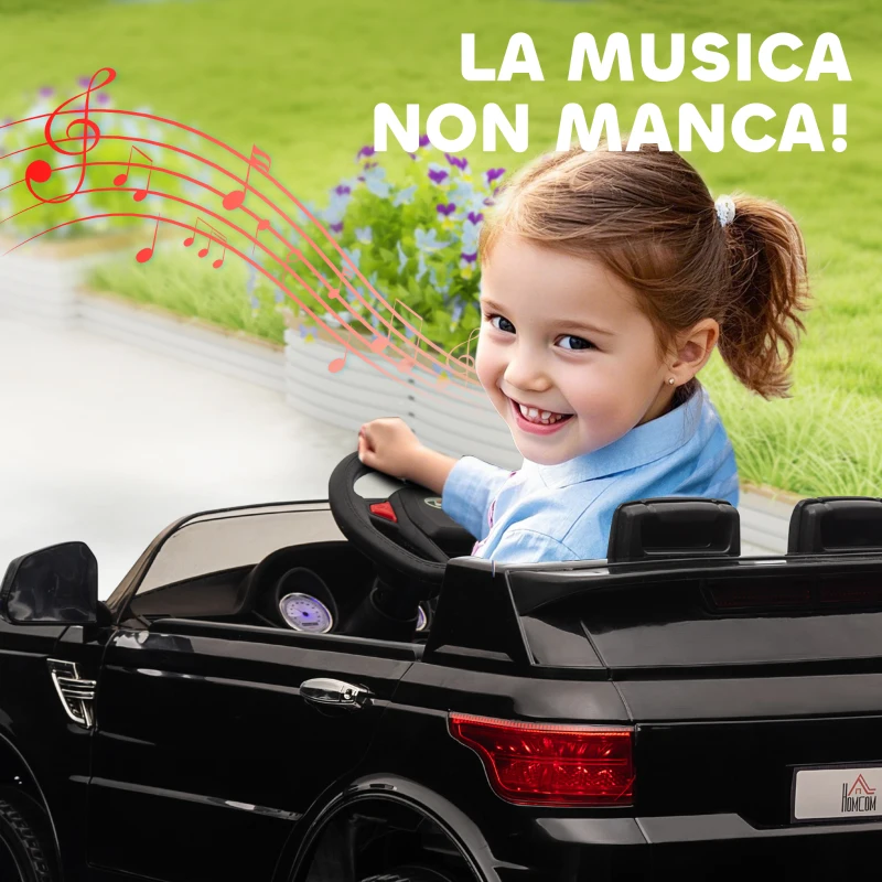 HOMCOM Macchina Elettrica per Bambini 3-6 Anni con Telecomando, Luci LED e Clacson, in PP e Metallo, 110x68x52 cm, Nero