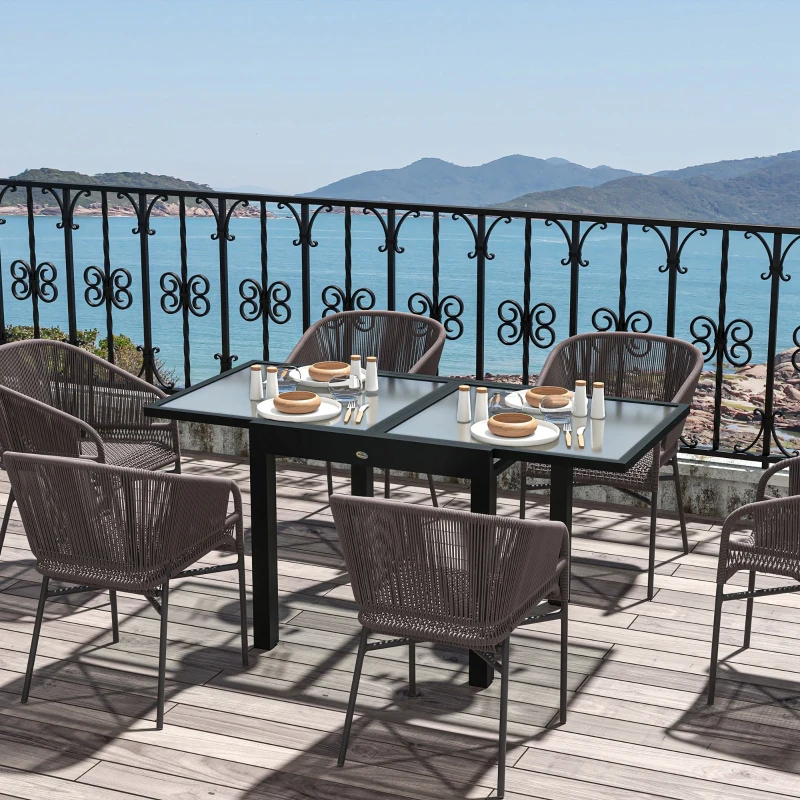 Outsunny Table Extensible de Jardin Grande Taille dim. dépliées 160 x 80 x 75 cm Aluminium Plateau Verre trempé transparent