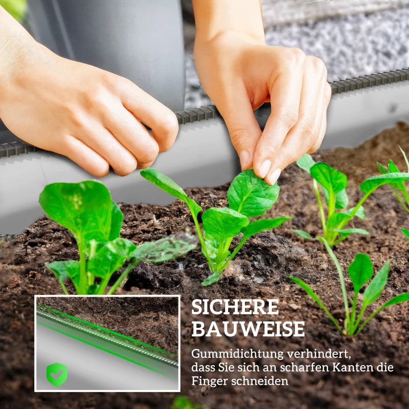 Outsunny Houten plantenbak, modulair verhoogd bed, beschermde randen, bodemloos ontwerp, 150 x 62 x 30 cm, zilver