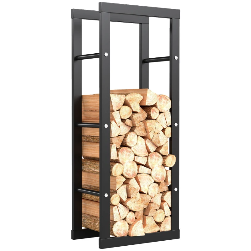 HOMCOM Soporte para Leña de Metal Estante de Leña Leñero de Exterior para Interior y Exterior Carga 100 kg 40x25x100 cm Negro