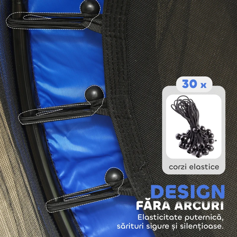 HOMCOM Trambolină Elastică pentru Copii cu Plasă de Siguranță și Țevi Căptușite, Vârstă 3-10 Ani, Ø140x190 cm, Albastru