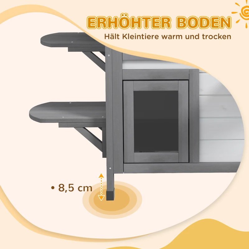 PawHut Katzenhaus Katzenhütte Katzenhöhle, 2 Stockwerke, wetterbeständig, 99,5 cm x 76 cm x 91 cm, Weiß + Grau(m-6)