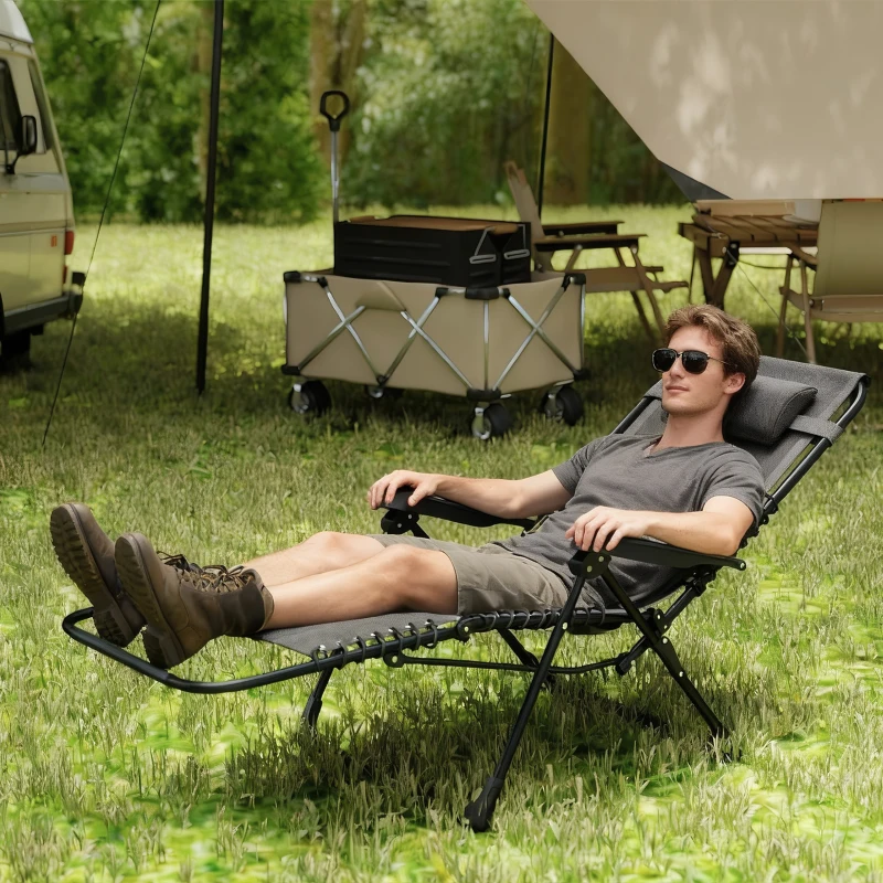 Outsunny Opvouwbare Zonneligstoel Tuinligstoel met Kussen, 5-posities Verstelbare Rugleuning tot 120 kg Belastbaar Zwart
