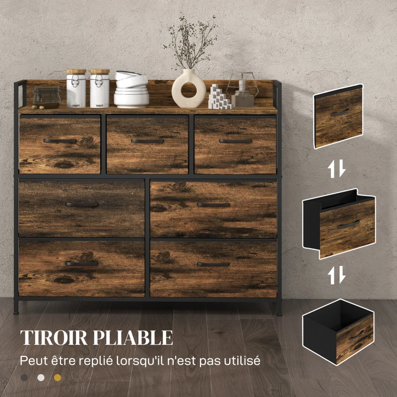 HOMCOM Commode 7 tiroirs meuble de rangement tiroir en tissu pliant - structure acier noir - 98 x 29 x 85 cm