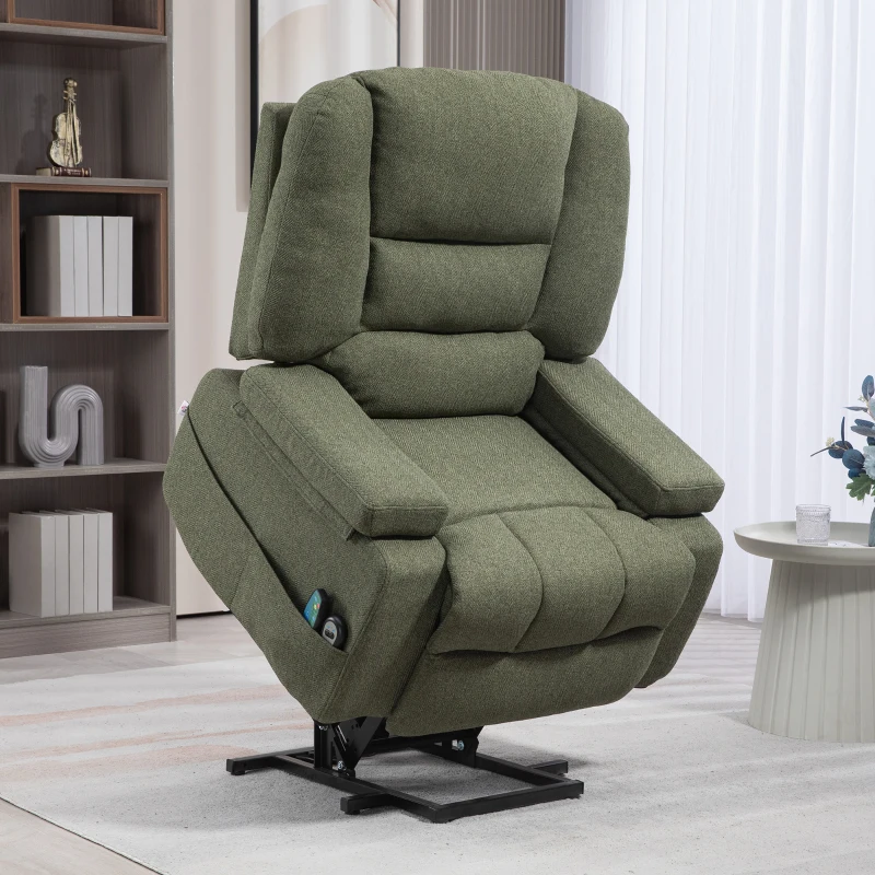 HOMCOM Fauteuil releveur relax électrique, fonction massage et chaleur, inclinaison réglable, repose-pied, télécommandes, vert(m-10)
