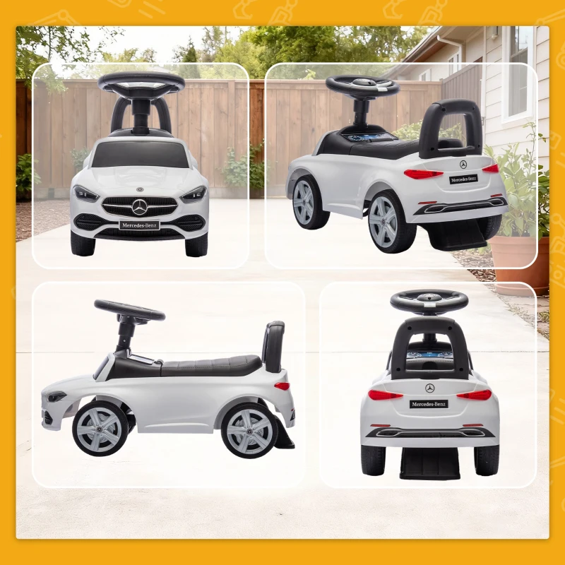 Mașinuță Electrică AIYAPLAY pentru Copii Licență Mercedes Benz cu Claxon și Spațiu de Depozitare, 65x28x39 cm, Alb