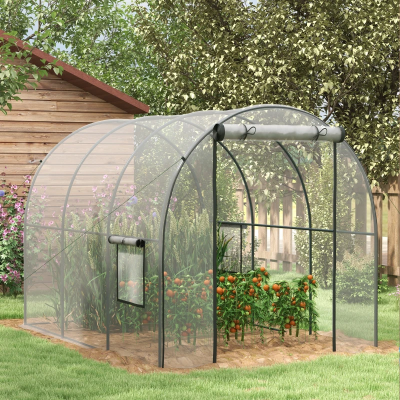 Outsunny Serre de Jardin Tunnel 6 m² 3L x 2l x 2H m châssis Tubulaire renforcé Porte zippée 2 fenêtres enroulables - transparent
