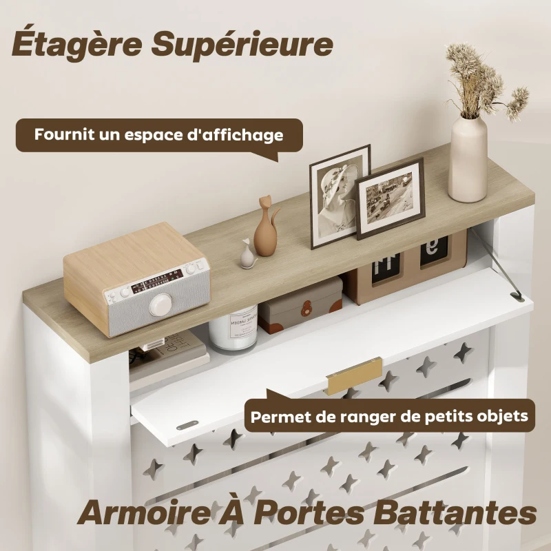 HOMCOM Couvercle de radiateur, cache radiateur avec placard rabattable et étagère supérieur, 78 x 19 x 95,5 cm, blanc