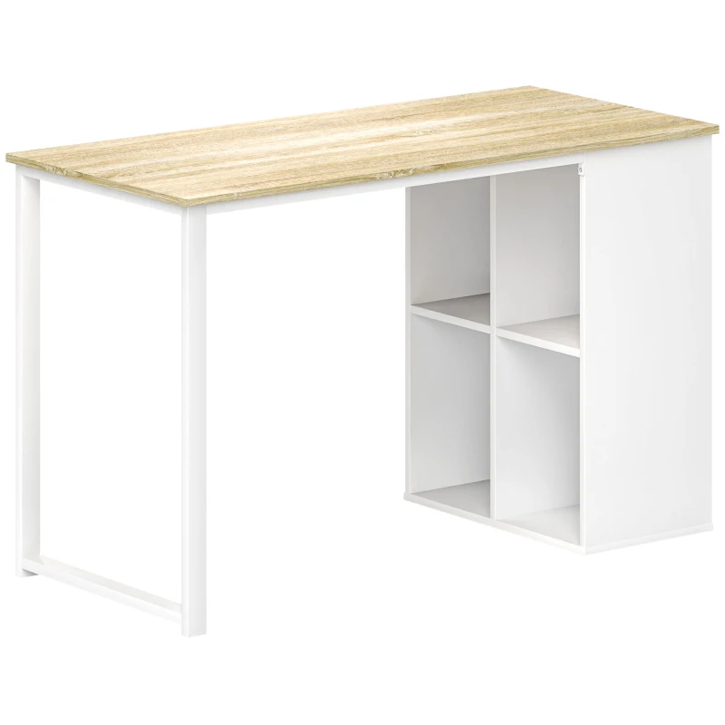 HOMCOM Bureau table d'ordinateur avec 4 compartiments, pour bureau à domicile, chambre, petits espaces, chêne