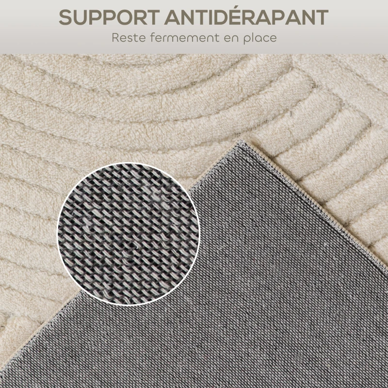 HOMCOM Tapis salon 160 x 120 cm, tapis à poils épais géométrique, moelleux et antidérapant, crème