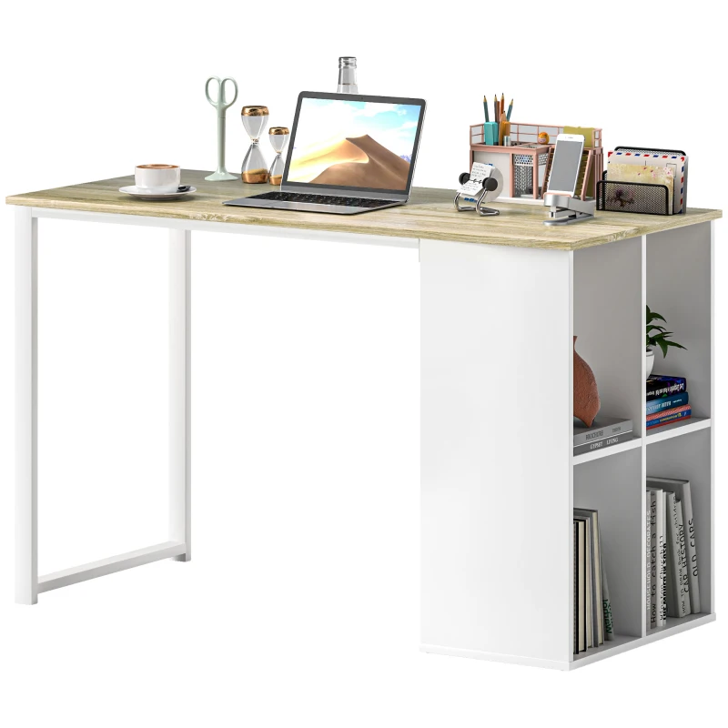 HOMCOM Mesa de ordenador con 4 compartimentos Escritorio para oficina dormitorio espacios pequeños roble