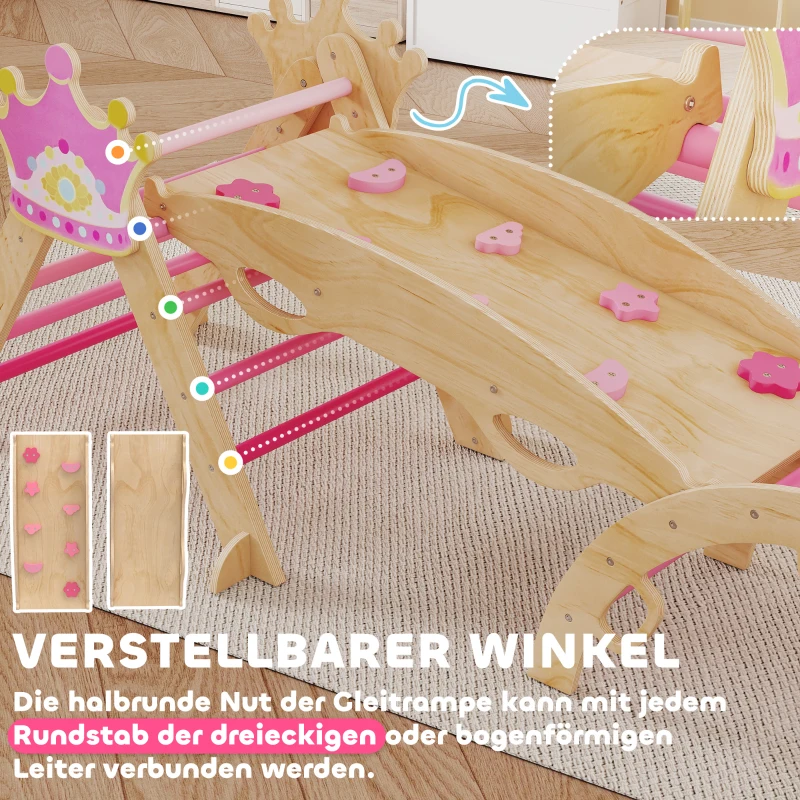 AIYAPLAY 8-in-1 Indoor-Klettergerüst für Kinder, Prinzessinnen-Design, Rutsche, Rampe, Bogen, Holz