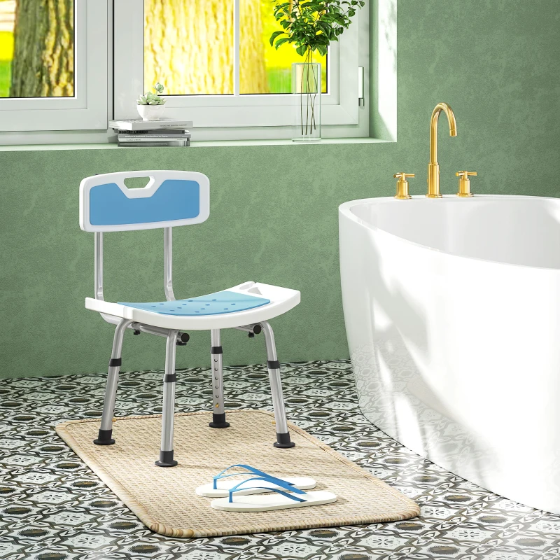 HOMCOM Tabouret de douche pour personnes âgées et handicapées hauteur réglable patins antidérapants support de pomme de douche