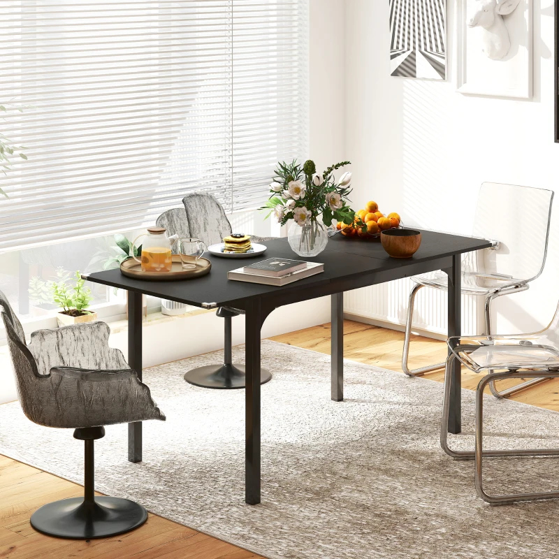 HOMCOM Table à manger pliante et extensible de 4 à 6 personnes, pieds en acier, pour petits espaces, salle à manger, noir