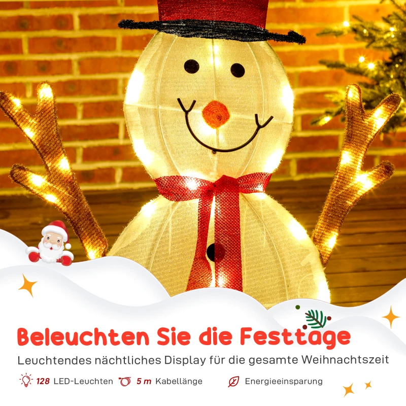 Outsunny 3-teilige weihnachtliche Schneemann-Familie, Außendekoration, LED-Lichter, Bodenpfähle, wasserfest, Stahl, Polyester, Weiß