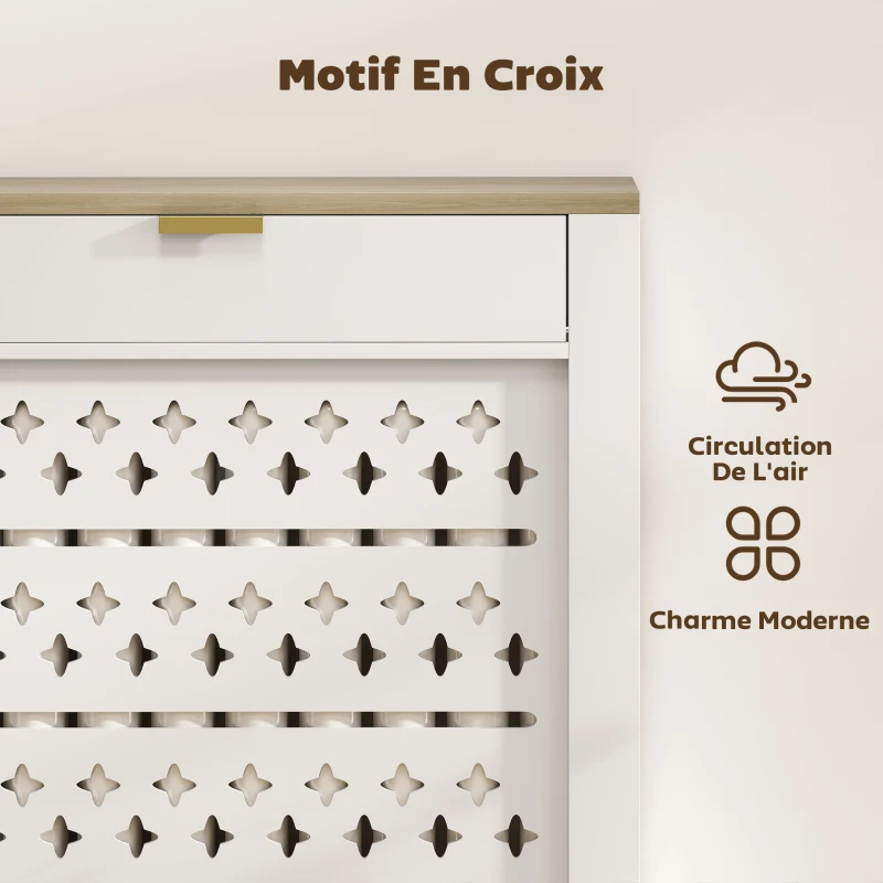 HOMCOM Couvercle de radiateur, cache radiateur avec placard rabattable et étagère supérieur, 78 x 19 x 95,5 cm, blanc