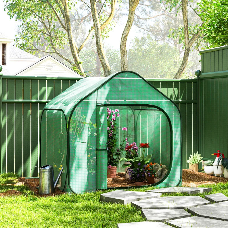 Outsunny Mini serre pop-up petite serre légumes plante fleurs avec porte à fermeture éclair en PE 150 x 148 x 148 cm vert