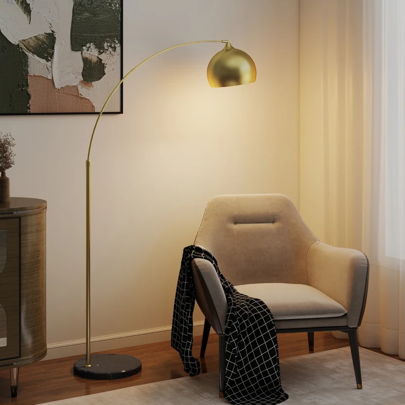 HOMCOM Lampadaire lampe de salon arc réglable pied marbre style vintage 40W E27 dim. 100-115L x 30l x 170-180H cm doré