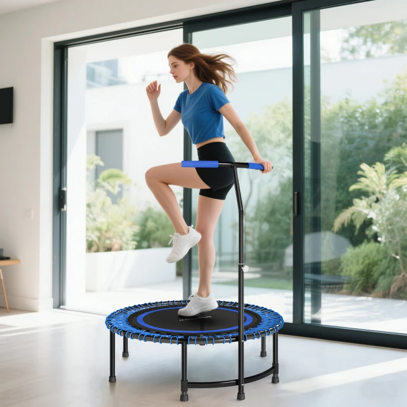 SPORTNOW Trampoline de fitness 114 cm, cordes élastiques, poignée réglable 5 positions, trampoline d'exercice silencieux, bleu