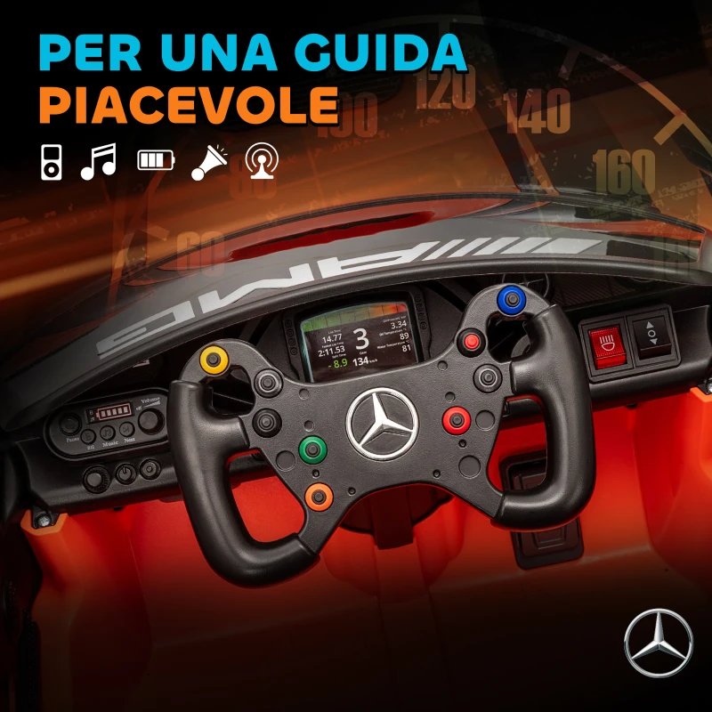 AIYAPLAY Auto Elettrica Bambini 3-8 Anni Mercedes-AMG 12V con Telecomando, Luci LED, Rotelle di Trasporto, Arancione