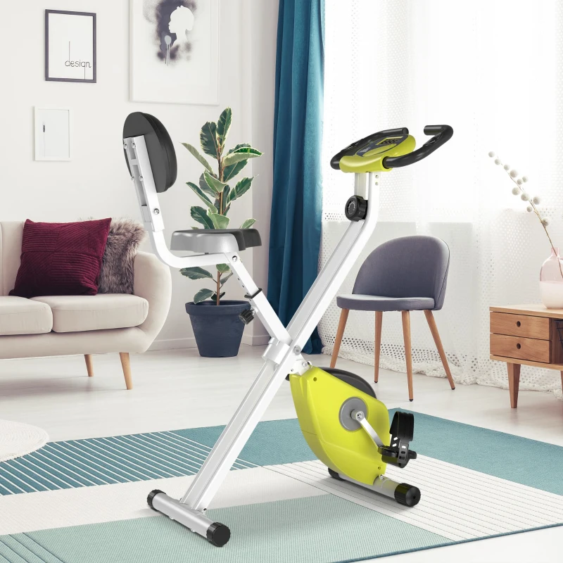 HOMCOM Vélo d'appartement pliable vélo de fitness vélo d'intérieur 8 niveaux de résistance magnétique avec dossier selle réglable écran LCD multifonction capteur fréquence cardiaque jaune