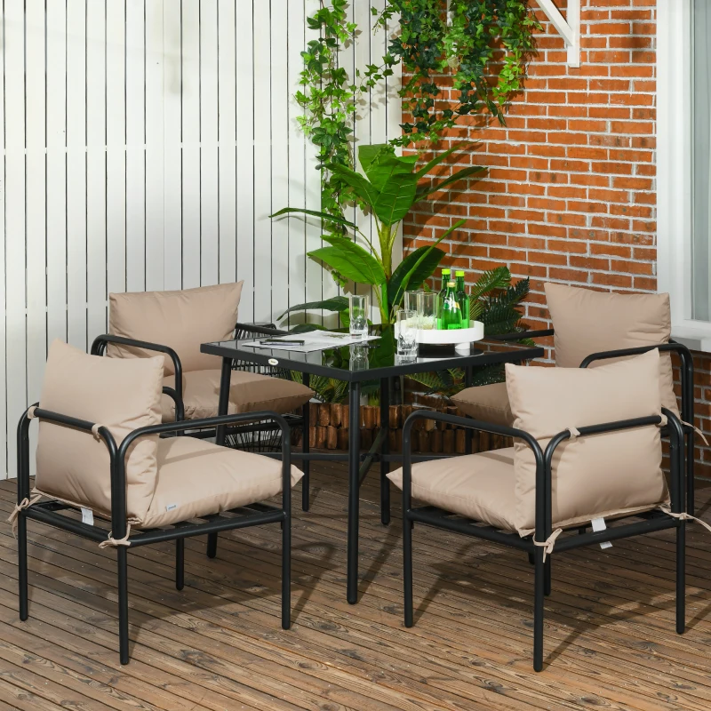 Outsunny Salon de jardin ensemble table et chaises 5 pièces 1 table à manger carrée et 4 chaises 4 coussins