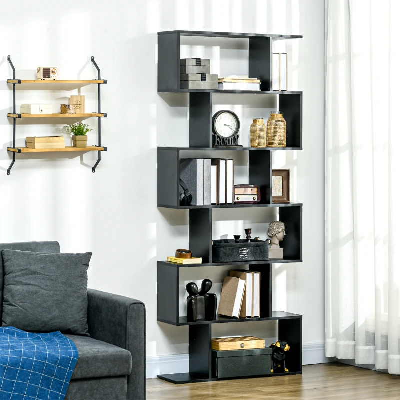 HOMCOM Bibliothèque étagère Zig zag Design Contemporain 80L x 23l x 192H cm 6 Niveaux Noir