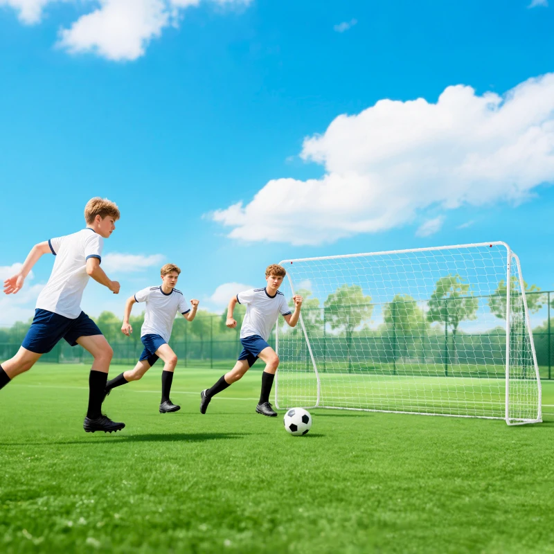 HOMCOM But de football - cage de foot - but d'entrainement dim. 301L x 120l x 200H cm - châssis métal époxy filet PE - piquets inclus - blanc