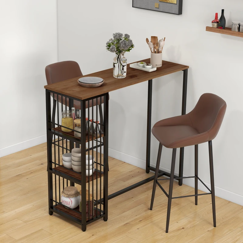 HOMCOM Table de bar table haute de cuisine mange-debout avec étagères 120 x 40 x 105 cm piètement acier noir