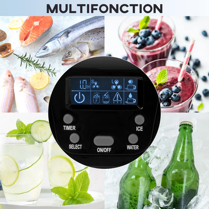 HOMCOM Machine à glaçons avec distributeur d'eau, ice maker, 12kg en 24h, 9 glaçons en 6-10 minutes, 25,2x38,9x36,3cm, noir