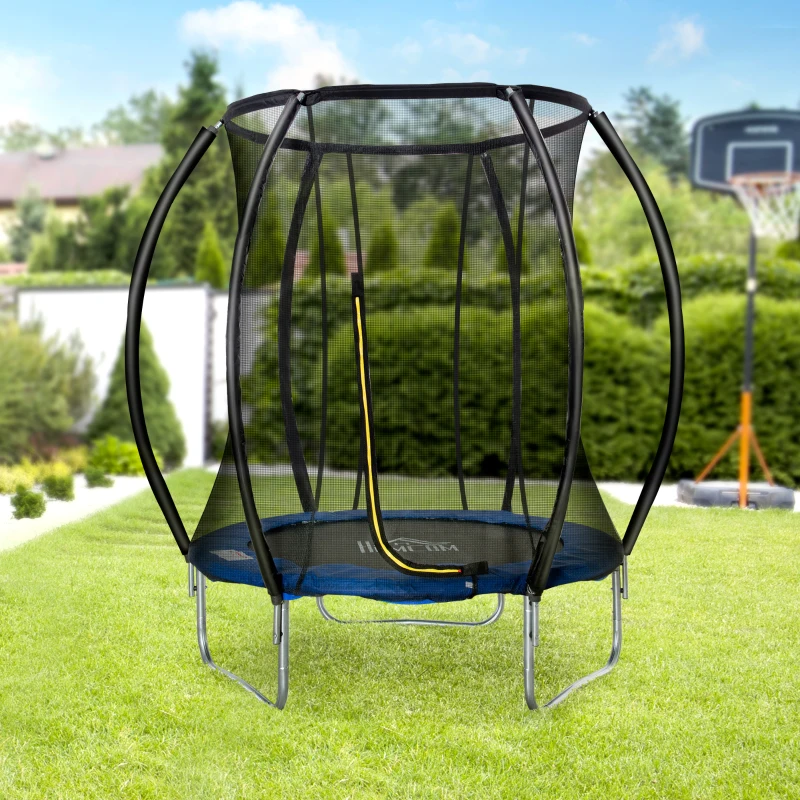 HOMCOM Trampoline Ø 183 cm avec filet de sécurité et revêtement antirouille galvanisé usage extérieur bleu et noir