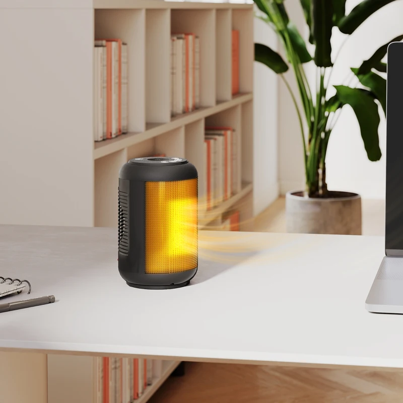 HOMCOM Chauffage d'appoint céramique PTC, radiateur électrique soufflant 1500 W, thermostat réglable, 14 x 14 x 21,5 cm, noir