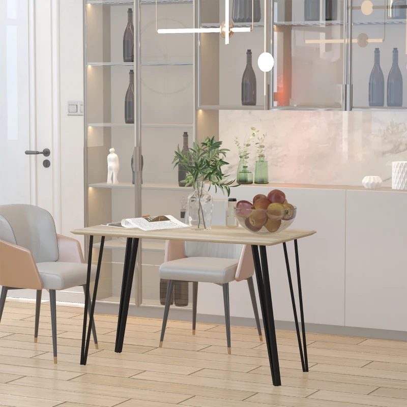 HOMCOM Table à manger design industriel grand plateau dim. 120L x 60l x 75H cm pieds métal noir en épingles MDF aspect chêne clair