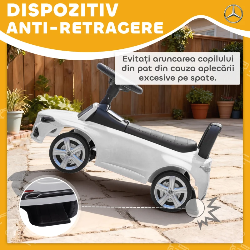 Mașinuță Electrică AIYAPLAY pentru Copii Licență Mercedes Benz cu Claxon și Spațiu de Depozitare, 65x28x39 cm, Alb