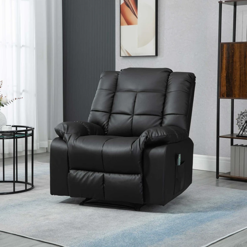 HOMCOM Fauteuil de massage fauteuil de relaxation massant avec dossier inclinable manuellement et repose-pied fauteuil TV revêtement synthétique télécommande incluse noir