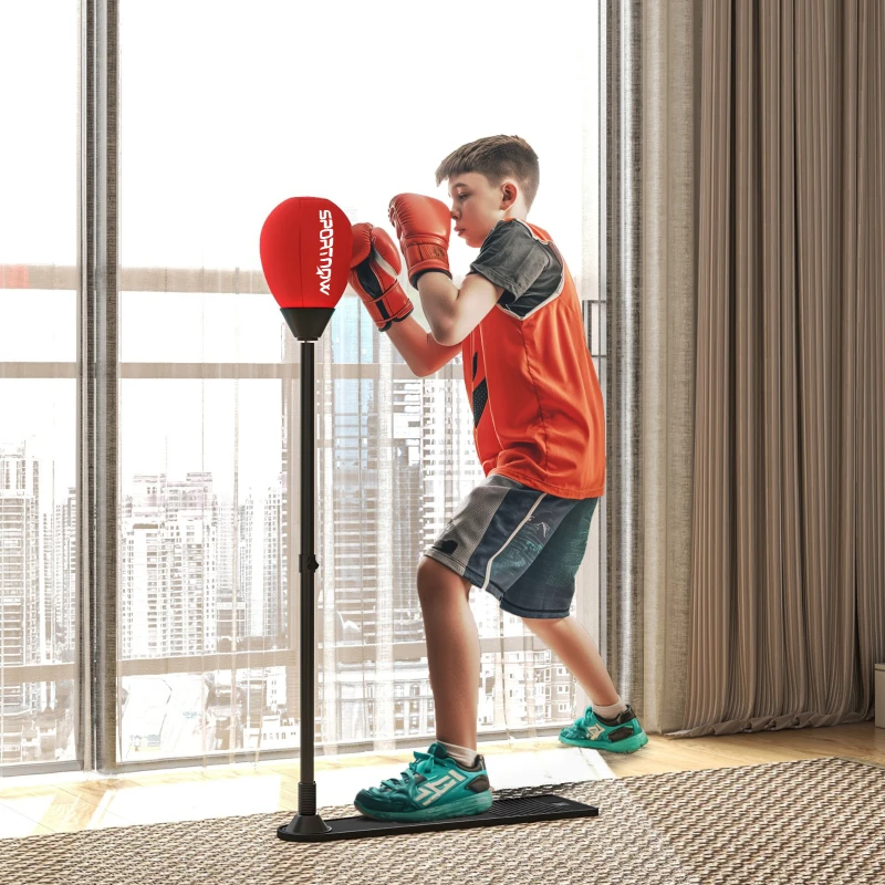 SPORTNOW Sac de frappe vitesse autoportant punching ball hauteur réglable 70-105 cm avec gants et pompe à main