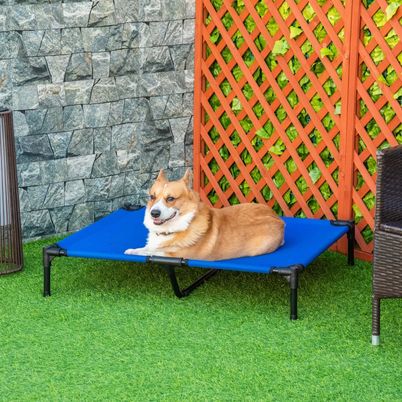 PawHut Lit surélevé pour chien lit surélevé rafraîchissant pour chien tissu Oxford sac de transport inclus 92 x 76 x 18 cm bleu