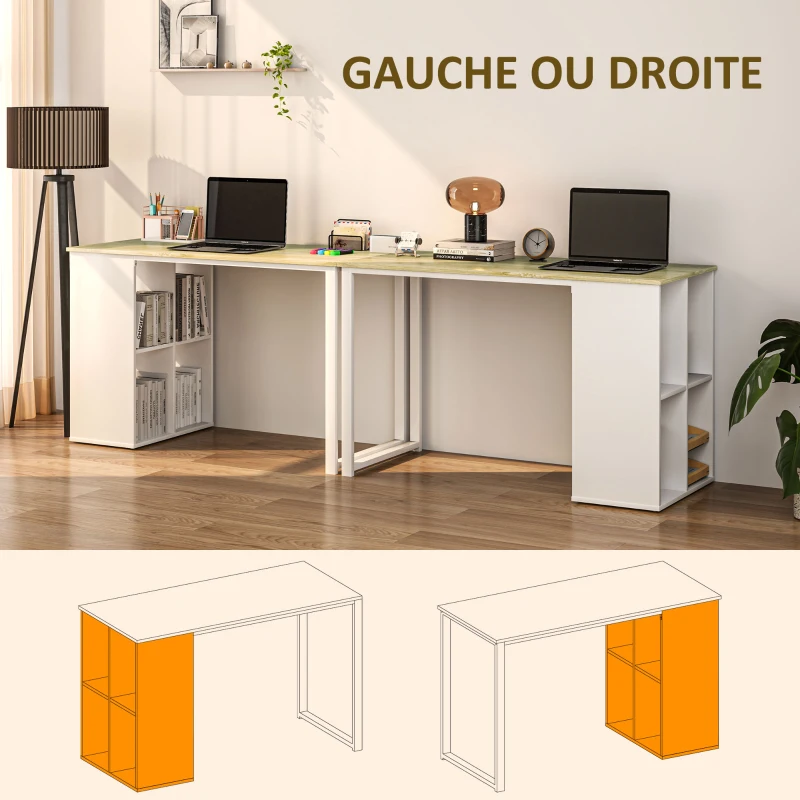 HOMCOM Bureau table d'ordinateur avec 4 compartiments, pour bureau à domicile, chambre, petits espaces, chêne