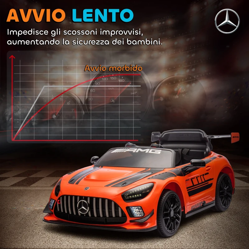 AIYAPLAY Auto Elettrica Bambini 3-8 Anni Mercedes-AMG 12V con Telecomando, Luci LED, Rotelle di Trasporto, Arancione