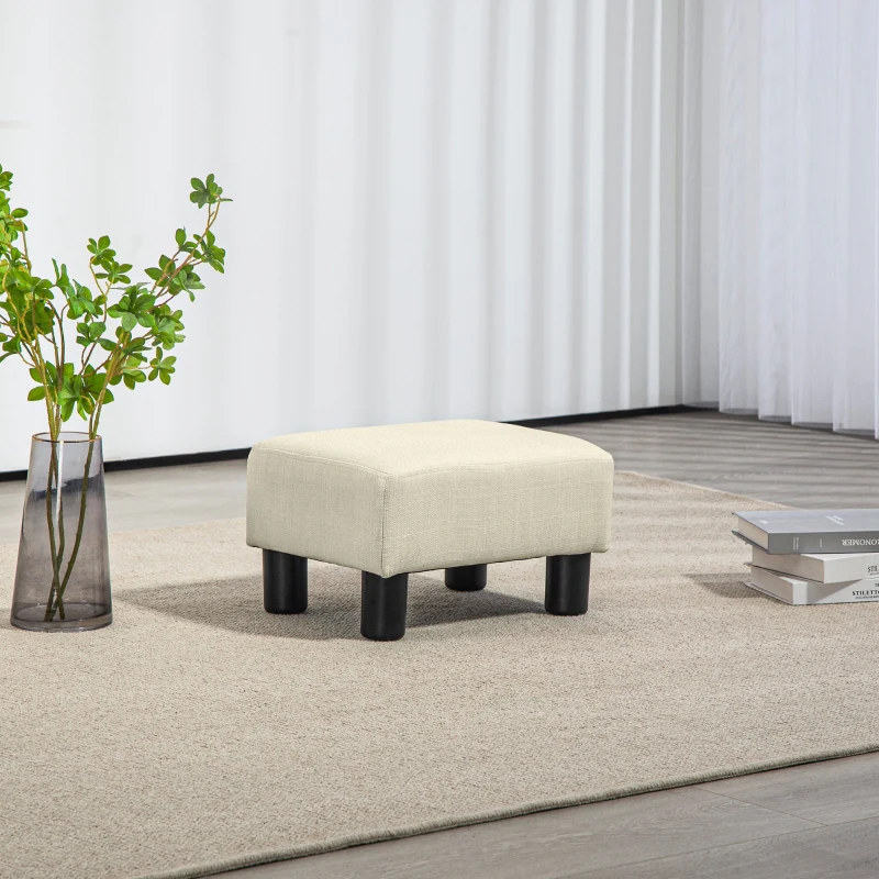 HOMCOM Pouf repose-pied tabouret bas en tissu de lin capacité de charge 110 Kg 40 x 30 x 24 cm beige