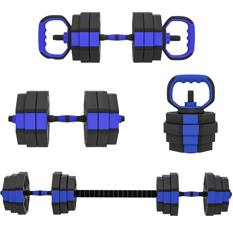 SPORTNOW Ensemble d'haltères musculation 4 en 1 haltère réglable 25 kg kettlebell, barre de musculation support pour pompes bleu