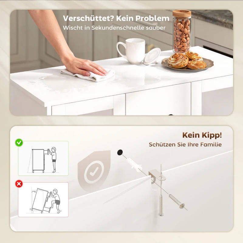 HOMCOM Aparador moderno con puertas Soft-Close, buffet con 3 cajones, 2 puertas de cristal, estantes ajustables, MDF, blanco