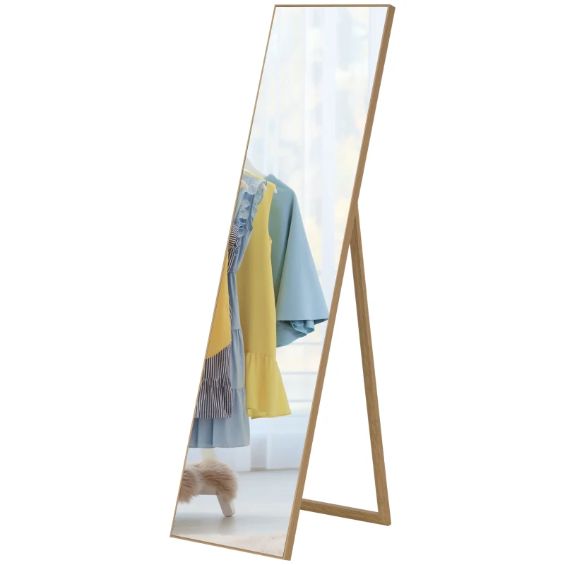 HOMCOM Miroir rectangulaire sur pied miroir de sol pour vestiaire salon salle de bain couloir 40 x 35 x 147 cm naturel
