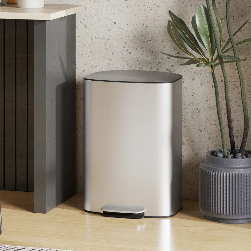 HOMCOM Poubelle cuisine 50L, poubelle à pédale, seau intérieur amovible, couvercle à fermeture douce, 45,1x36,5x62,6cm, gris