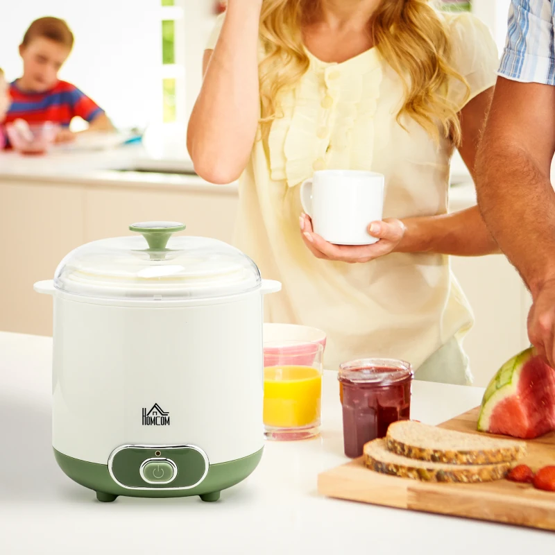 HOMCOM Yaourtière électrique avec 2 récipients de 1,5L filtre pour yaourt grec et 2 couvercles, puissance 20W blanc