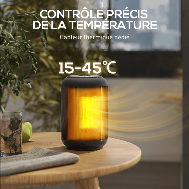 HOMCOM Chauffage d'appoint céramique PTC, radiateur électrique soufflant 1500 W, thermostat réglable, 14 x 14 x 21,5 cm, noir